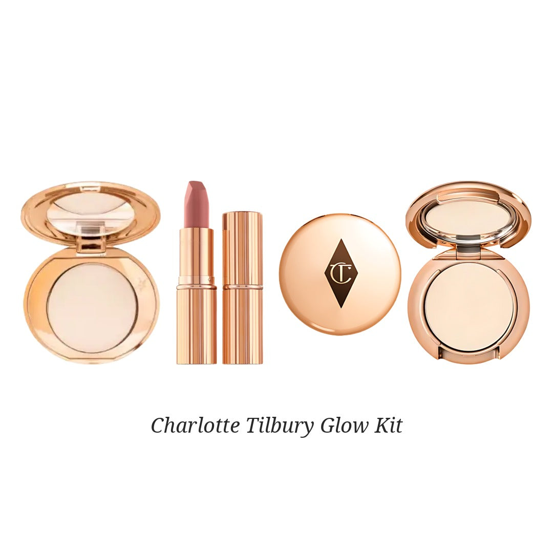 Charlotte Tilbury Glow Kit: Airbrush Flawless Powder 3.4g, Pillow Talk mini lipstick and Airbrush Micro Powder 0.8g